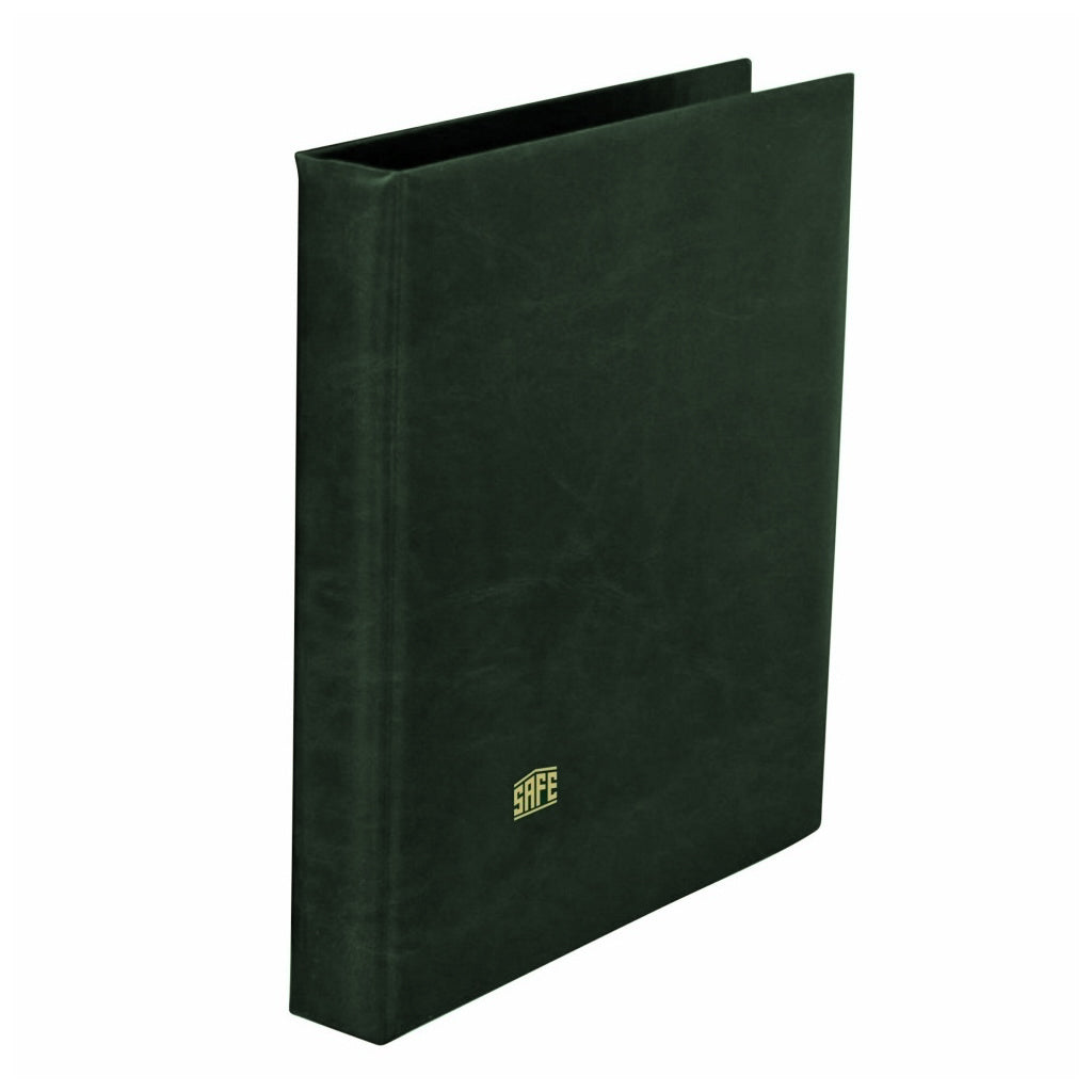 Green collector album with a gold safe logo on a white background