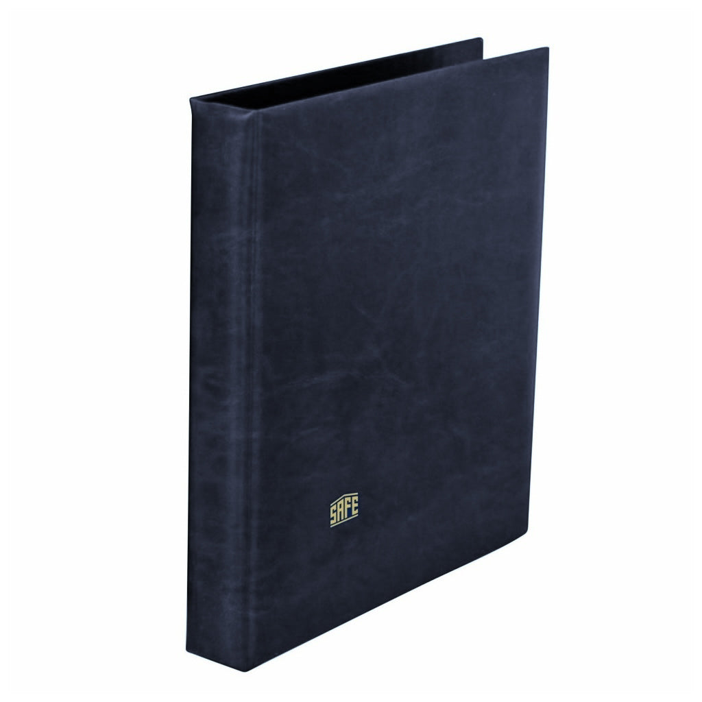 Blue collector album with a gold safe logo on a white background