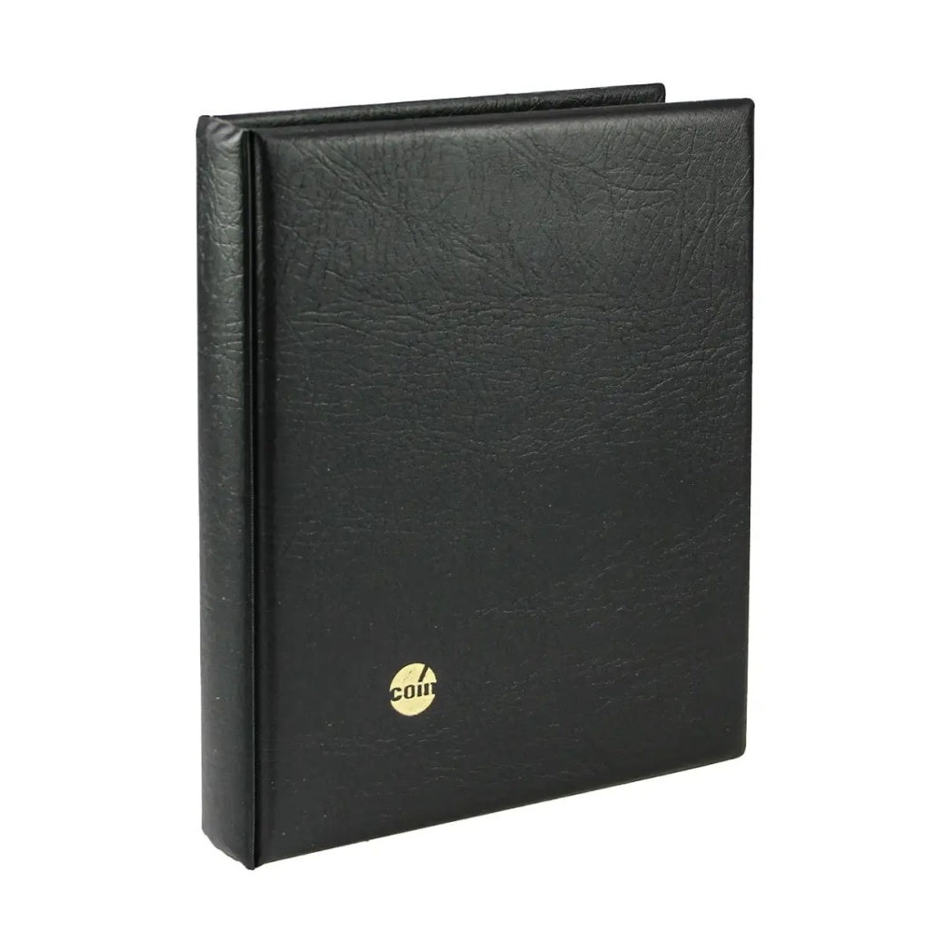 Black collector album with a gold logo "coin" on a white background
