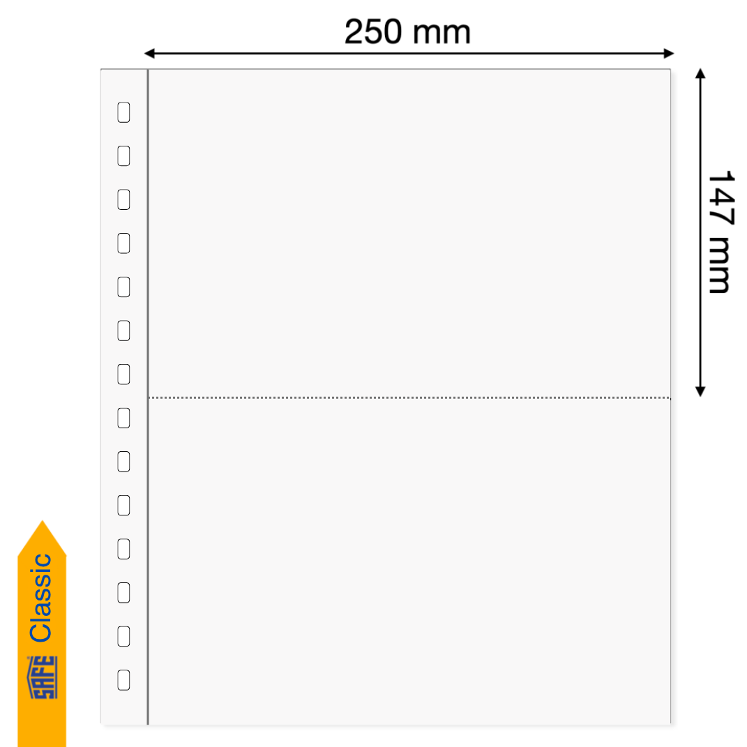 Illustration representing a white album page with the pocket dimensions on a white background