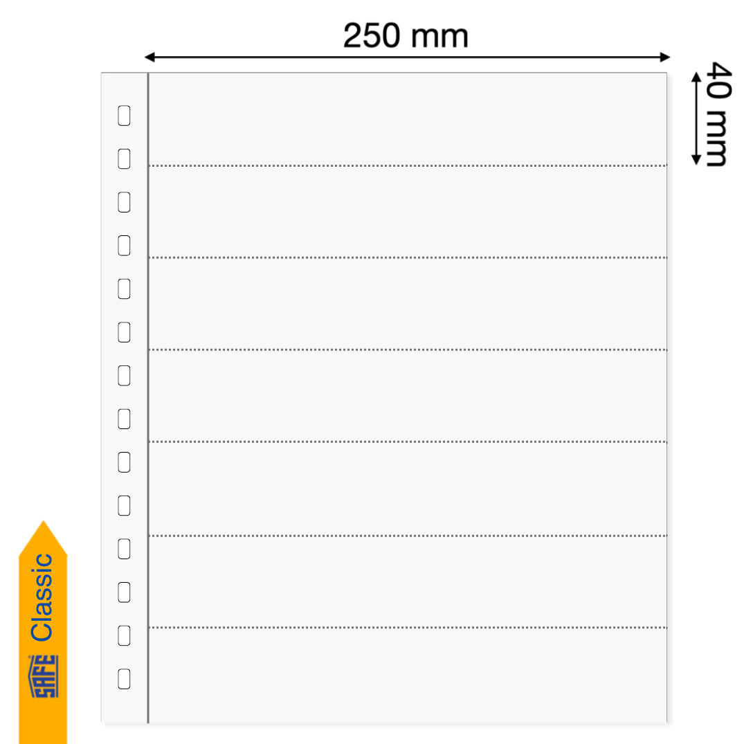 Illustration representing a white album page with the pocket dimensions on a white background