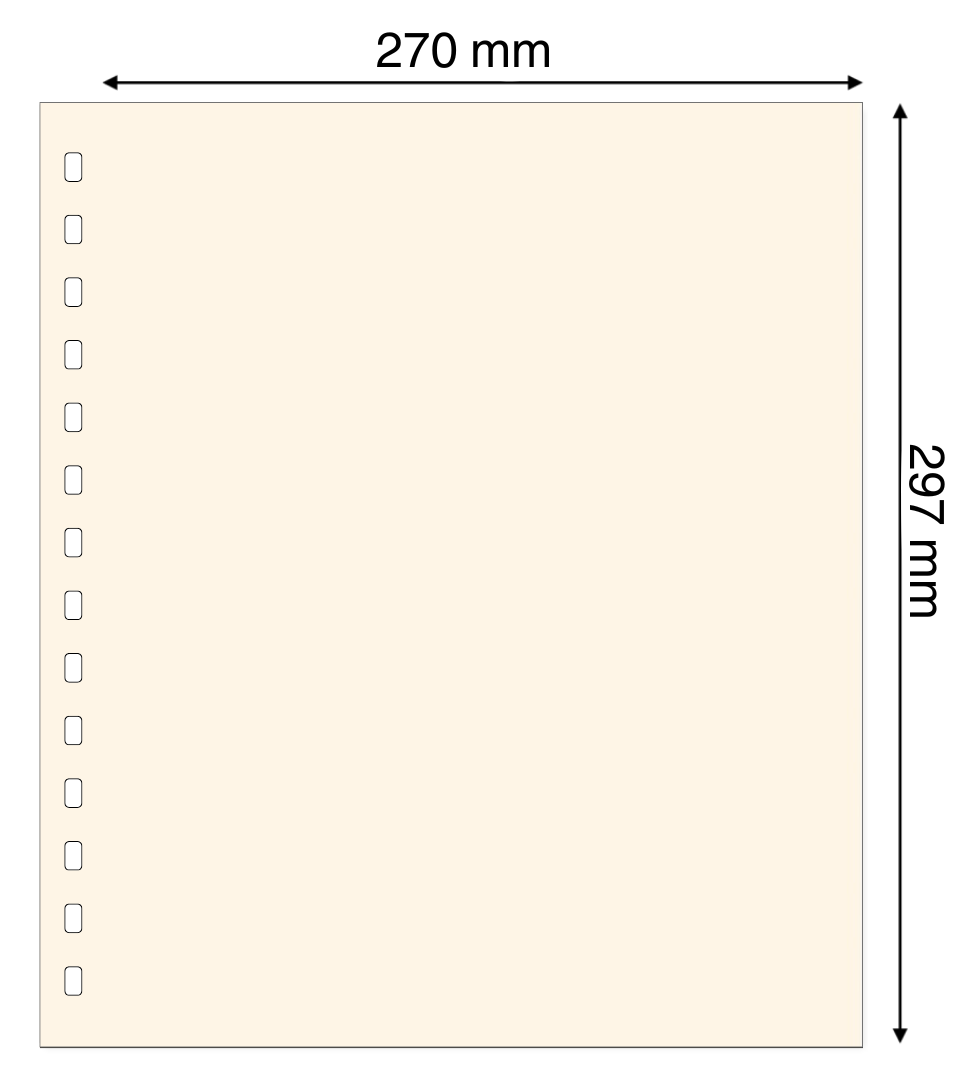 Illustration representing a cream album page interleave with the dimensions on a white background