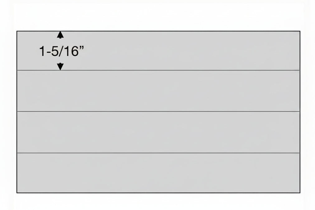 Light grey illustration representing a stamp approval card with the pocket dimensions on a white background