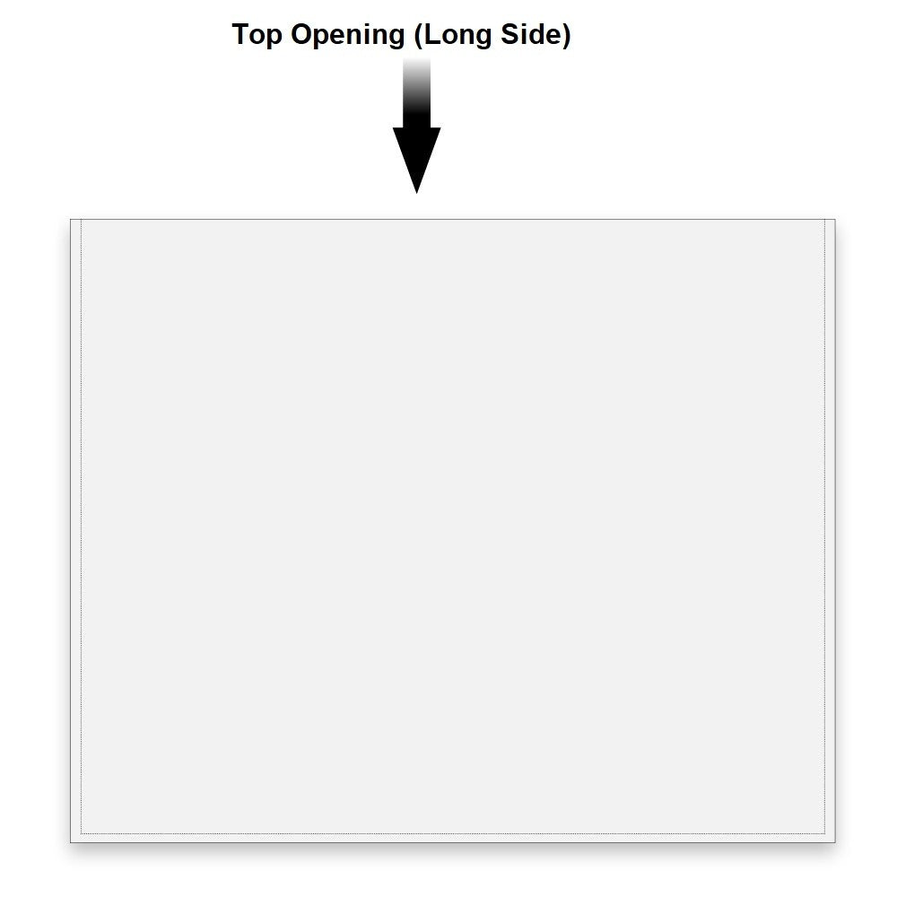 Diagram of a cover sleeve with an arrow pointing to the top labeled 'Top Opening (Long Side)' on a white background