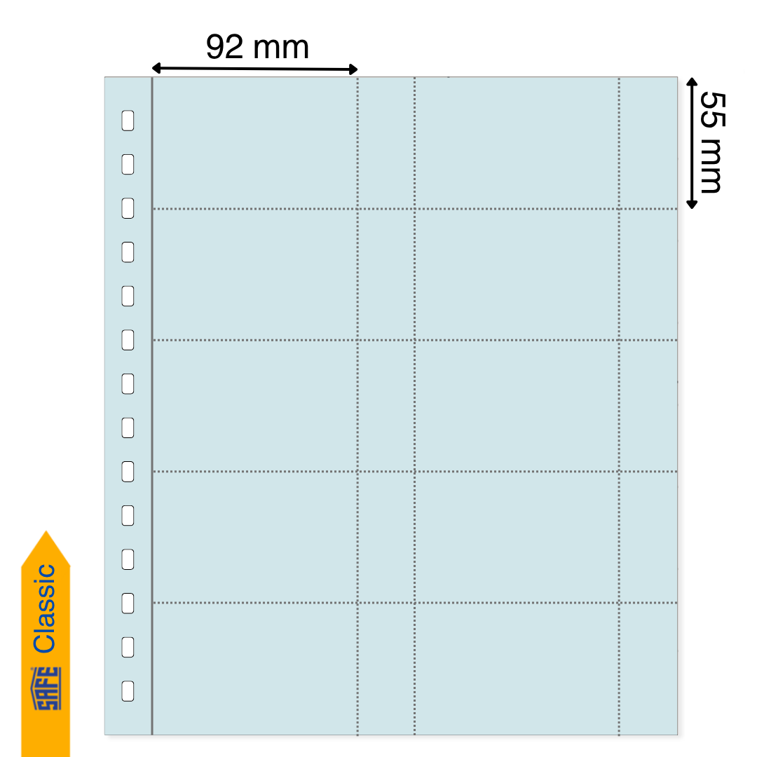 Illustration representing a transparent album page with the pocket dimensions on a white background