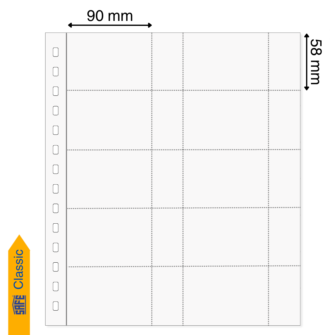Illustration representing a white album page with the pocket dimensions on a white background