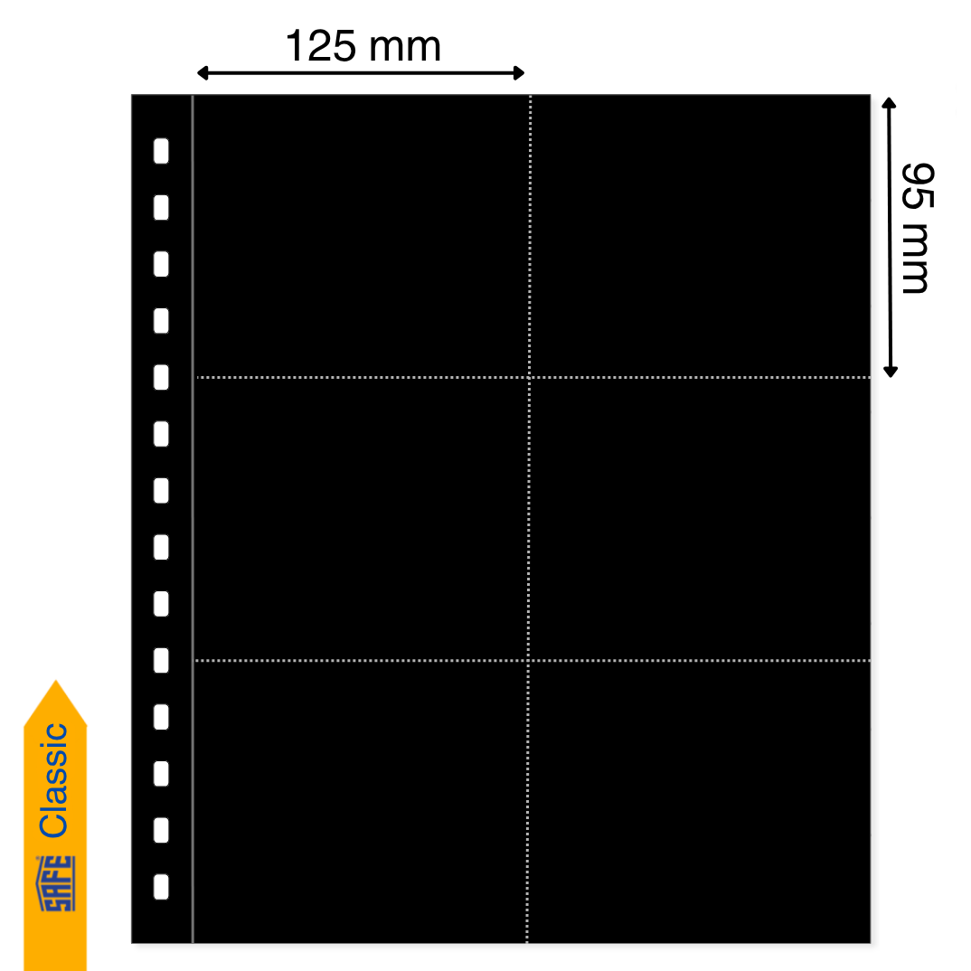 Illustration representing a black album page with pocket dimensions on a white background