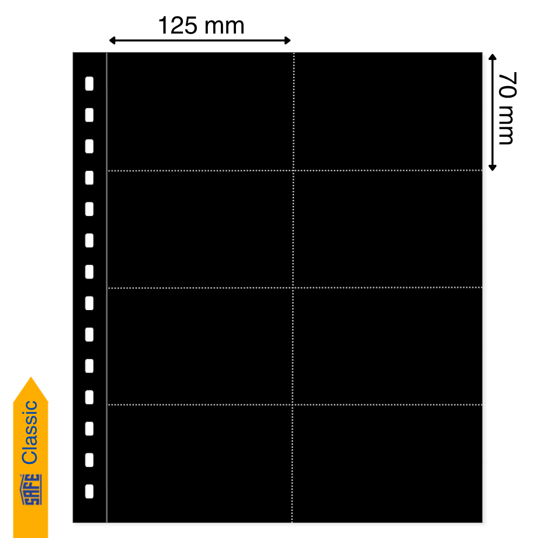 Illustration representing a black album page with pocket dimensions on a white background