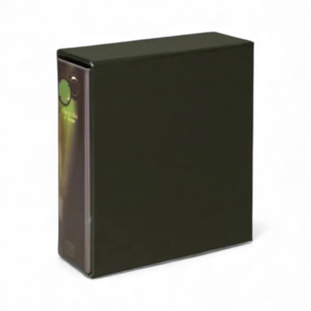 Green album slipcase with album inside on a white background.