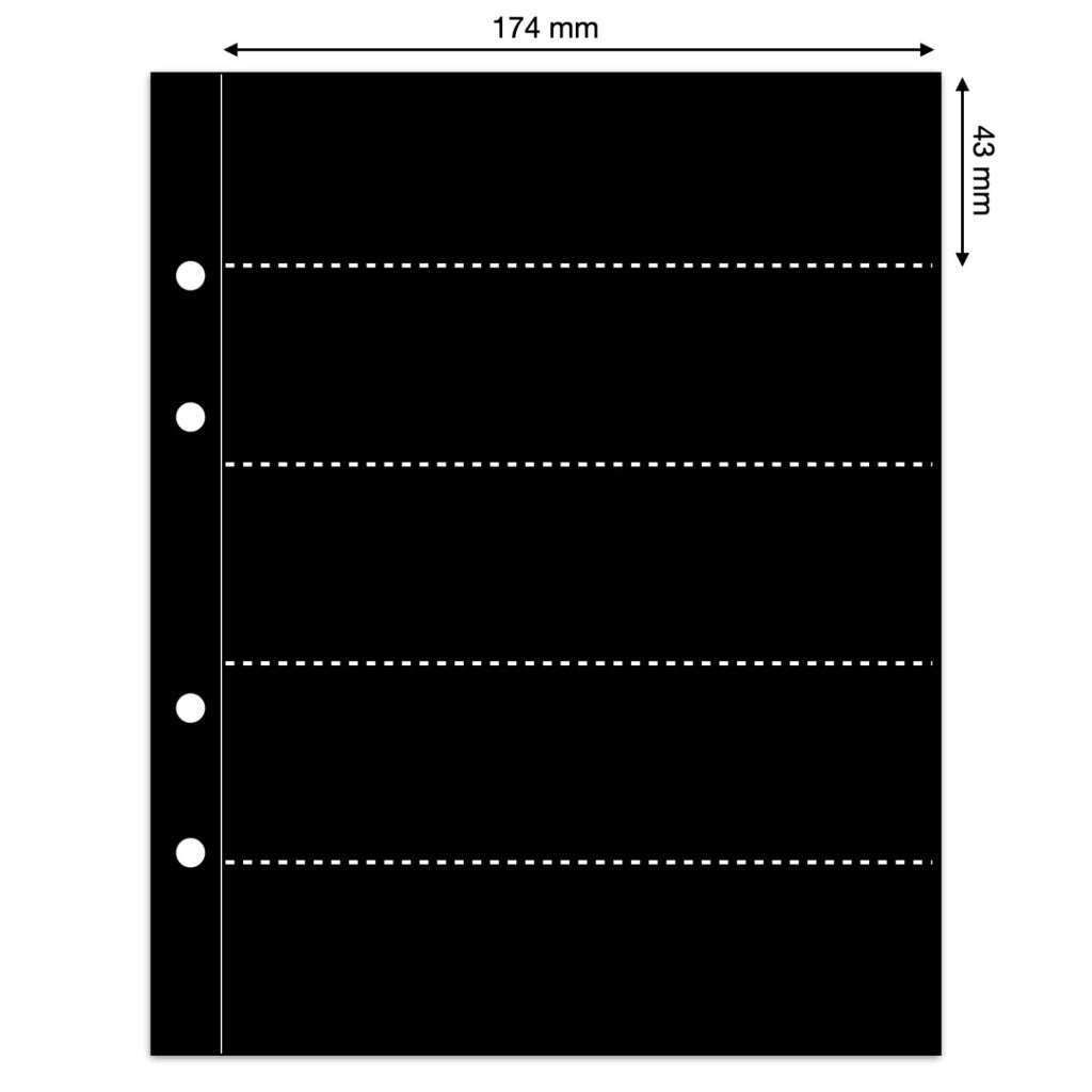 Illustration representing a black album page with pocket dimensions on a white background