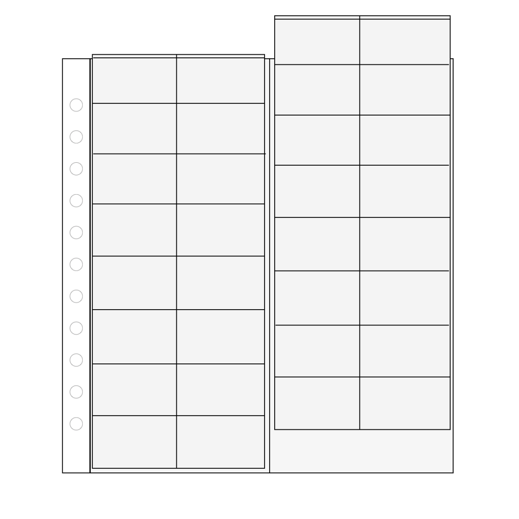 Illustration representing a transparent album page with slides & individual pockets on a white background