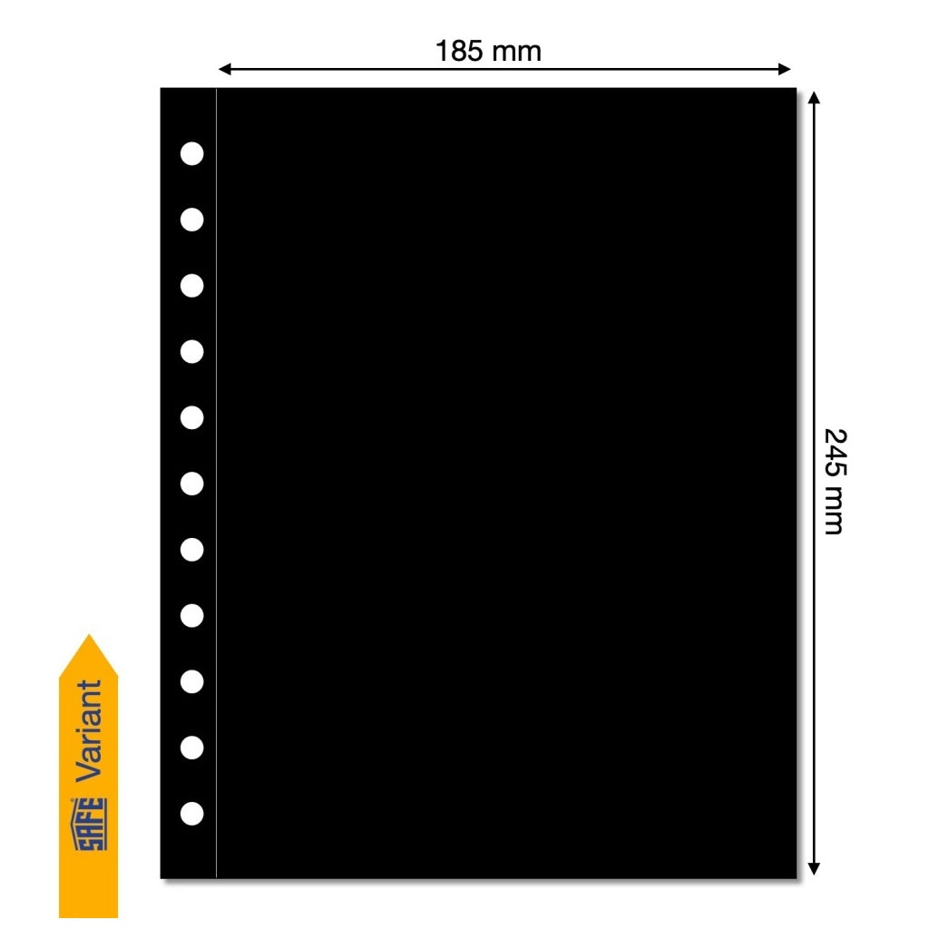 Illustration representing a black album page with pocket dimensions on a white background