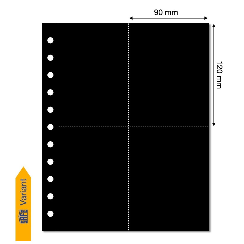 Illustration representing a black album page with pocket dimensions on a white background
