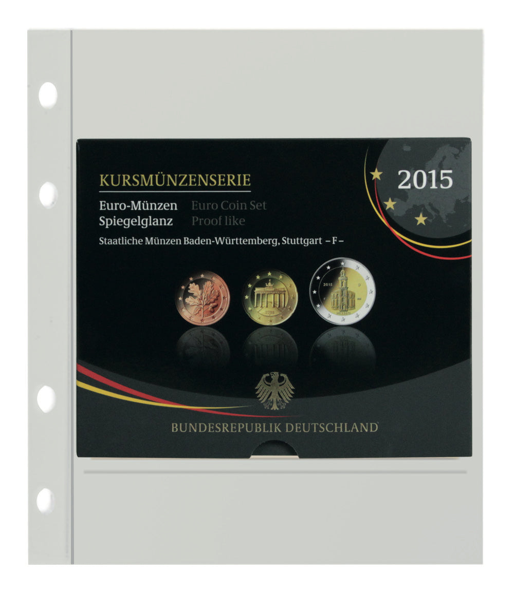  2015 German euro coin set inside a transparent album page on a white background