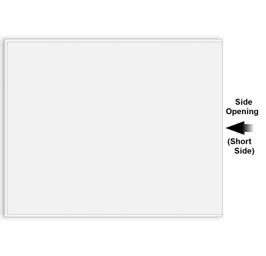 Illustration representing a sleeve with text indicating 'Side Opening (Short Side)' on a white background