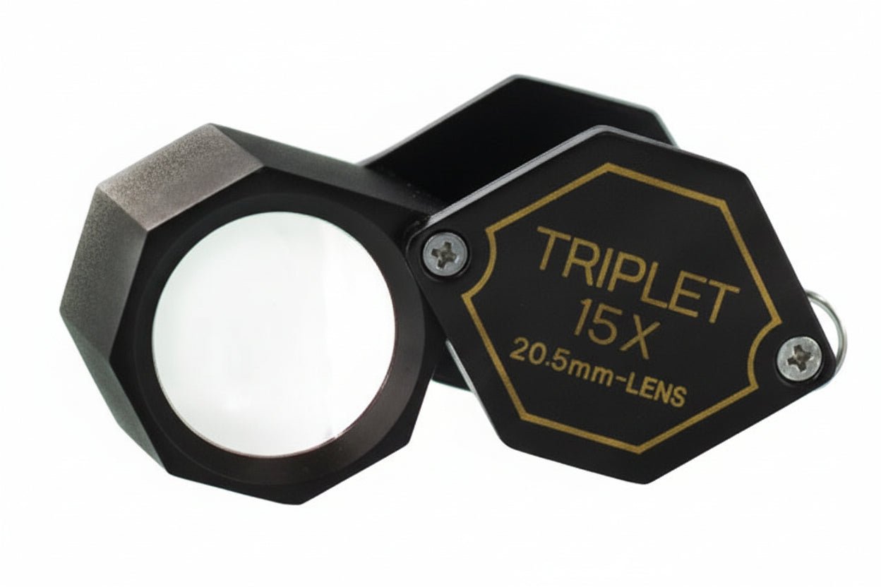 SAFE 15x triplet precision magnifying loupe with black metal body