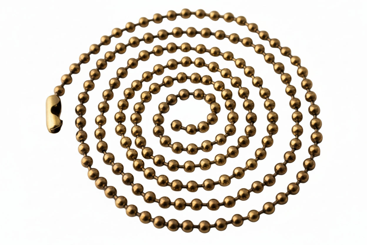brass beaded necklace for magnifying loupes on a white background