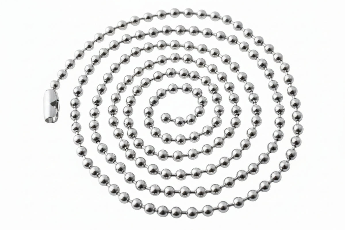 Silver beaded necklace for magnifying loupes on a white background