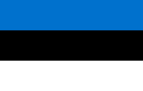 Estonia Flag: Three horizontal stripes of blue, black, and white on a solid background
