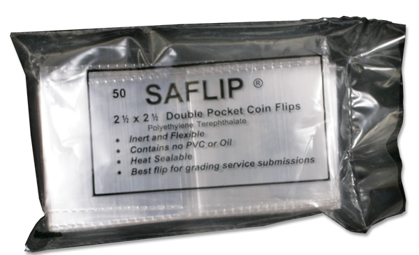 Pack of SAFLIP coin flips with product details on a white background