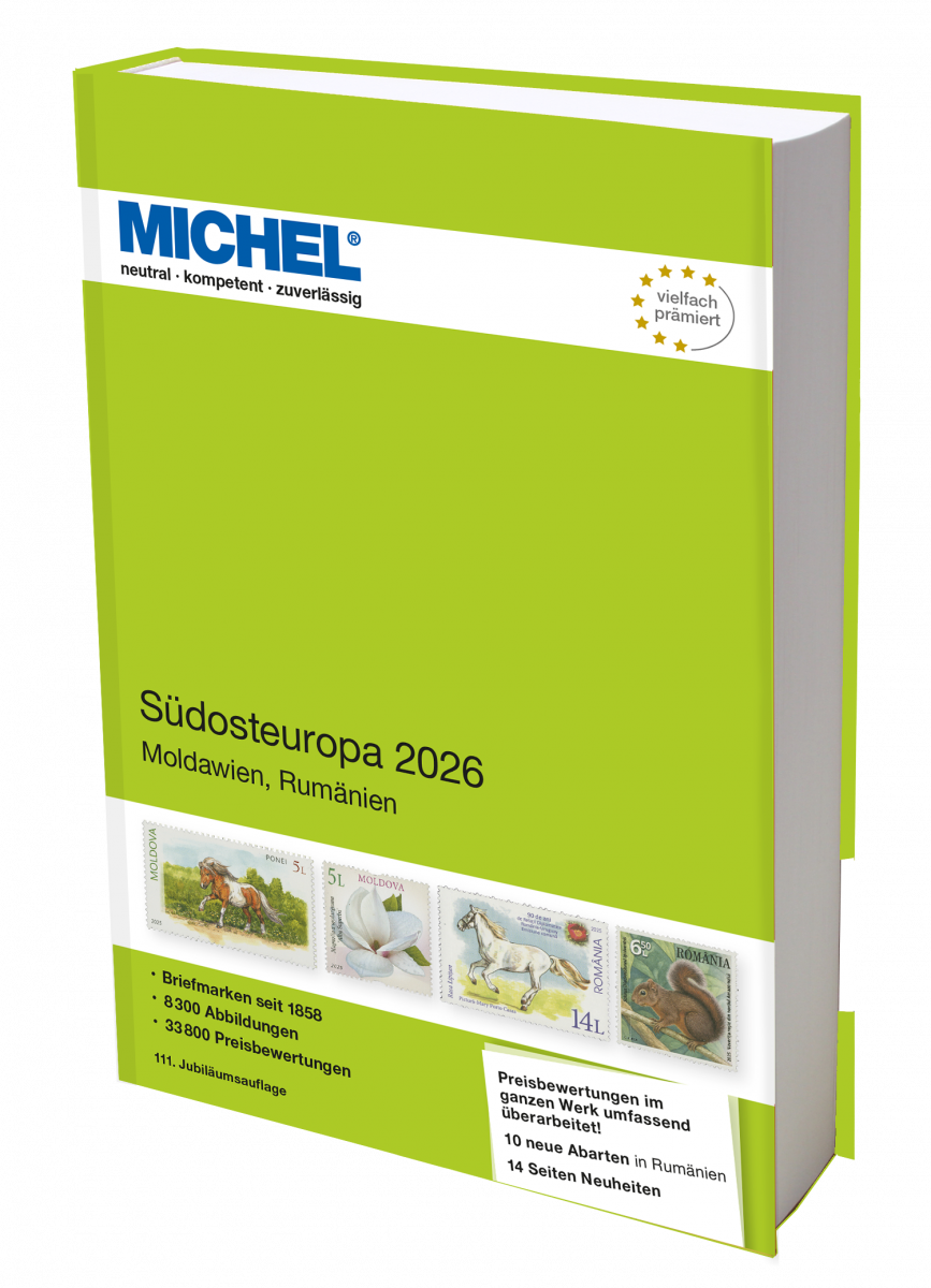 Michel Sudosteuropa 2026  stamp catalog with a green cover on a white background