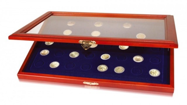 Oak Wood Coin Display Presentation Box 56 US Quarter State National Park Storage 