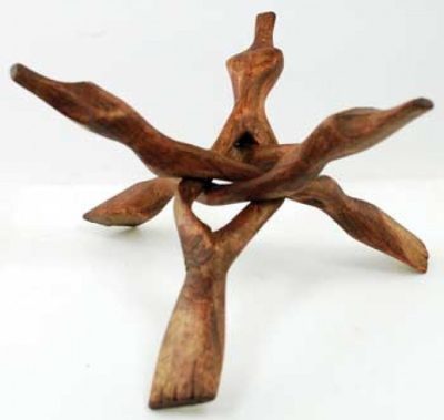 Rock Display Stands-Carved Wood Tripod Stand - Extra Large