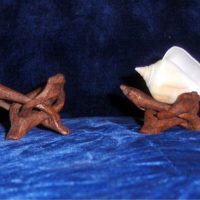 Shell Display Stands-Carved Wood Tripod Stand - Small
