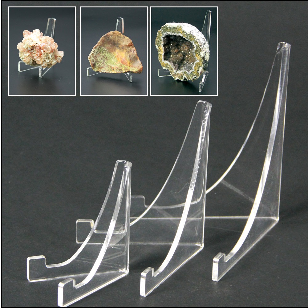 Wood & Brass Mineral Display Stand - Small Holder For Fossils, Gemstones, Crystals, & Seashells